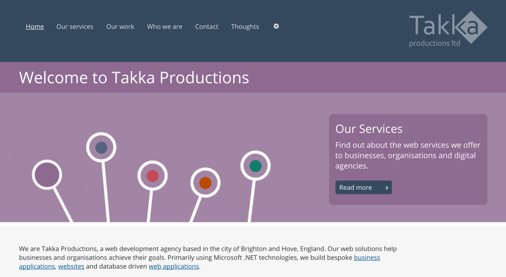 Screenshot of Takka Productions home page